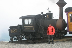 Steve at Mt Washington Cog Railway Steve standing in front of Mt Washington Cog Railway locomotive.